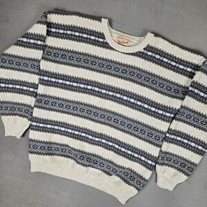 Woolrich Sweater Mens Large Vintage Knit Cotton Faireisle Aztec Striped USA Made